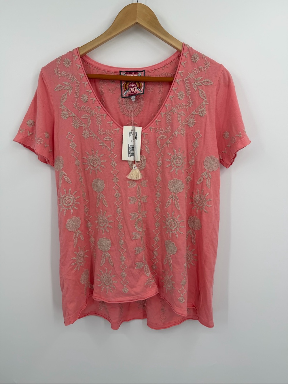 NWT Johnny Was Makana Everyday Tee Embroidered Pink Coral Womens Small